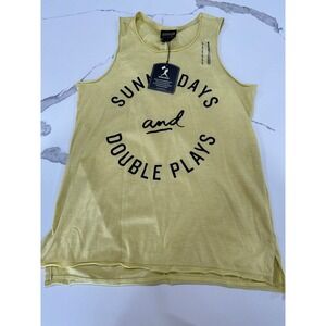Baseballism Womens Sunny Days and Double Plays Graphic Tank Top Yellow Large NWT